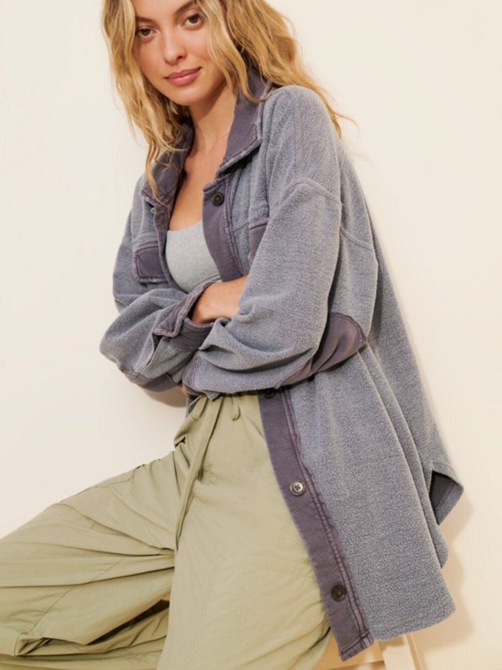 Free People Ruby Oversized Shirt Jacket - Grey - Size Medium